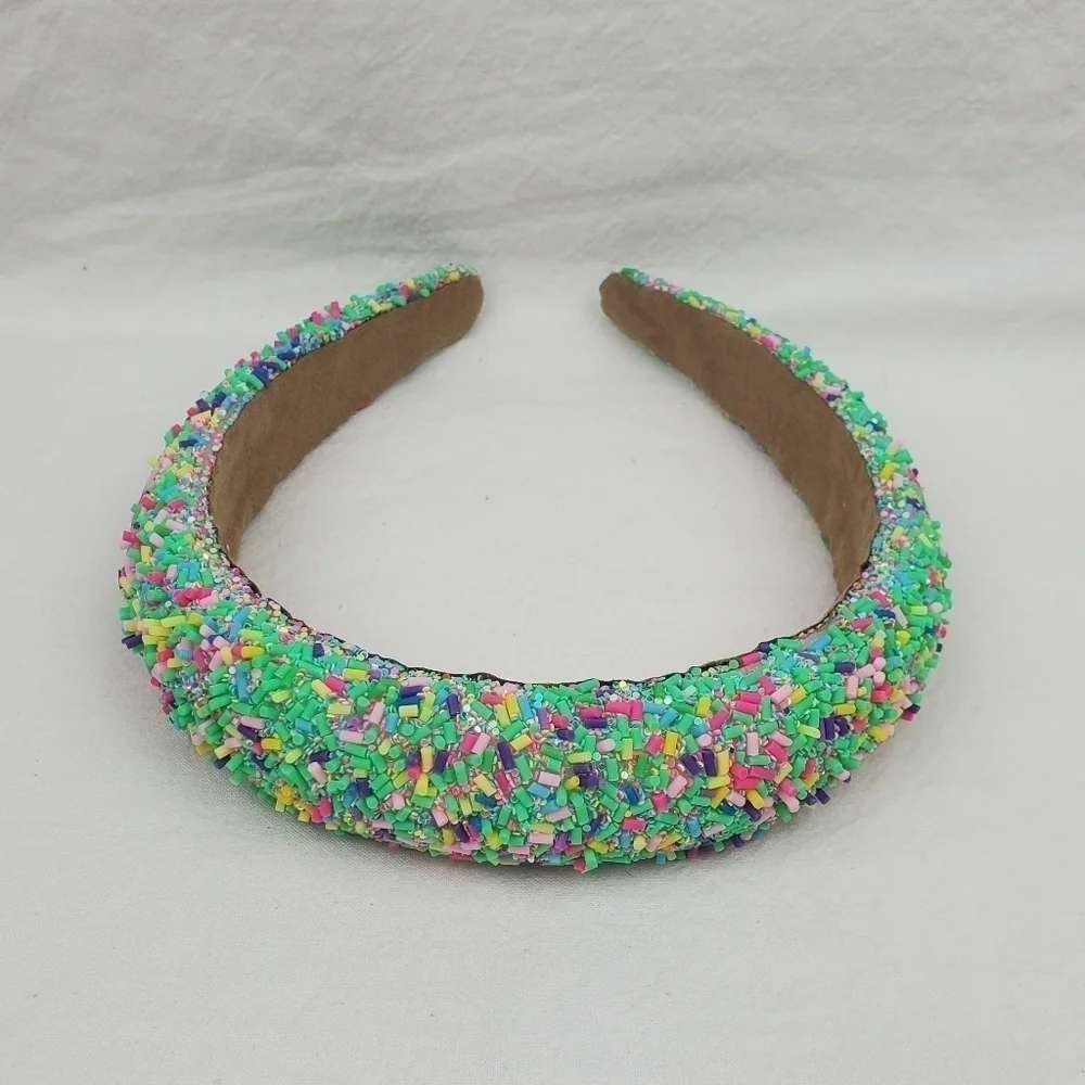 Sponge confetti wide green multi color headband hair accessories